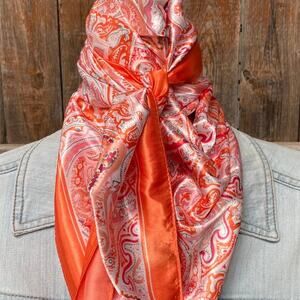 Pink Orange Paisley Printed Western Southwestern Wild Rag Scarf Accent